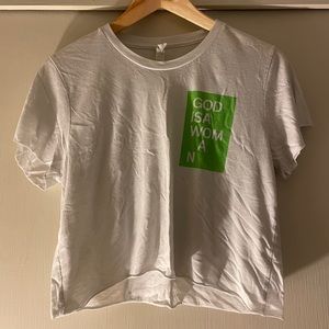 White cropped "god is a woman" tee